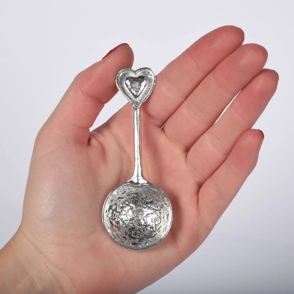 Small Pewter Love Heart Sugar Spoon from Glover and Smith for sale at Mostyn