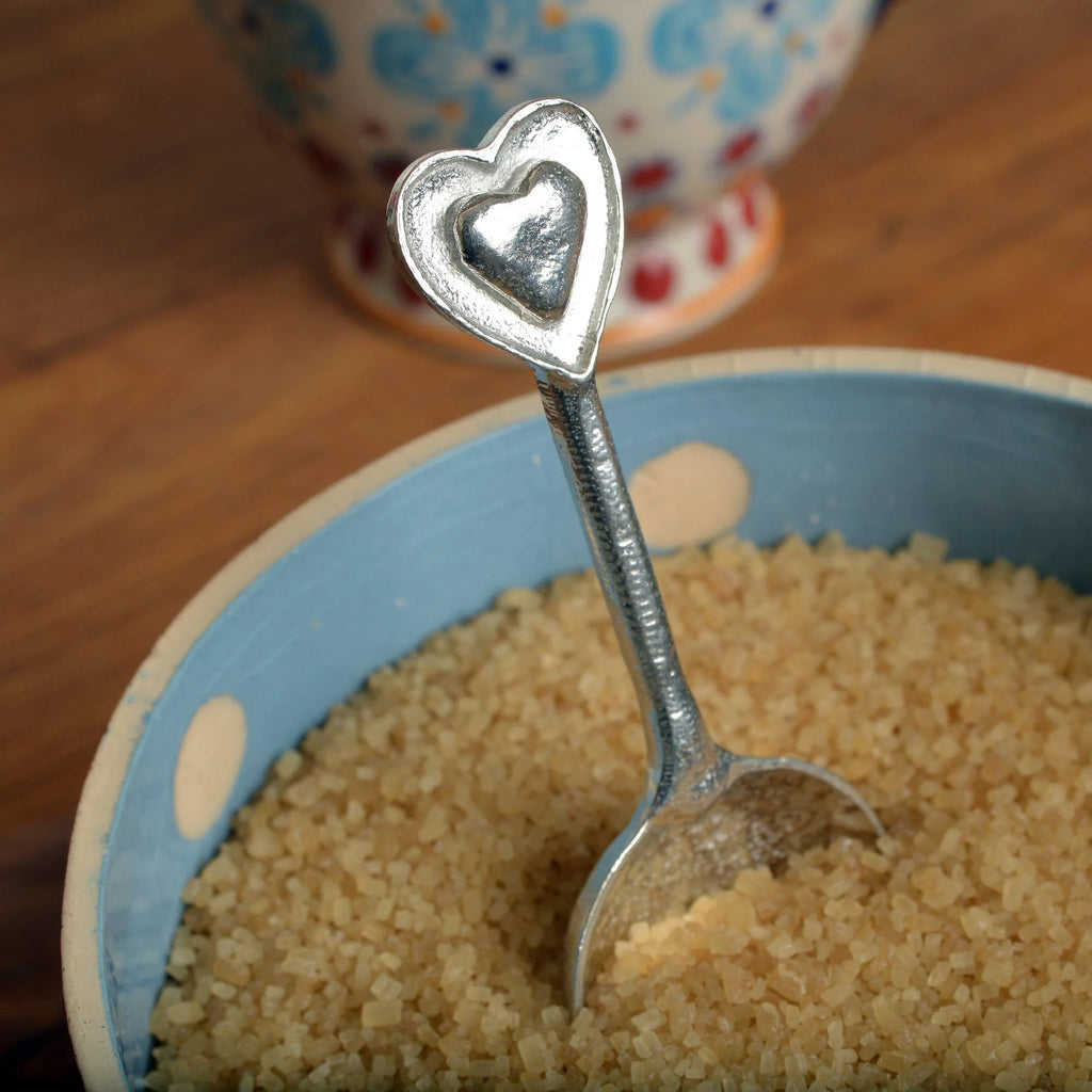Small Pewter Love Heart Sugar Spoon from Glover and Smith for sale at Mostyn 2