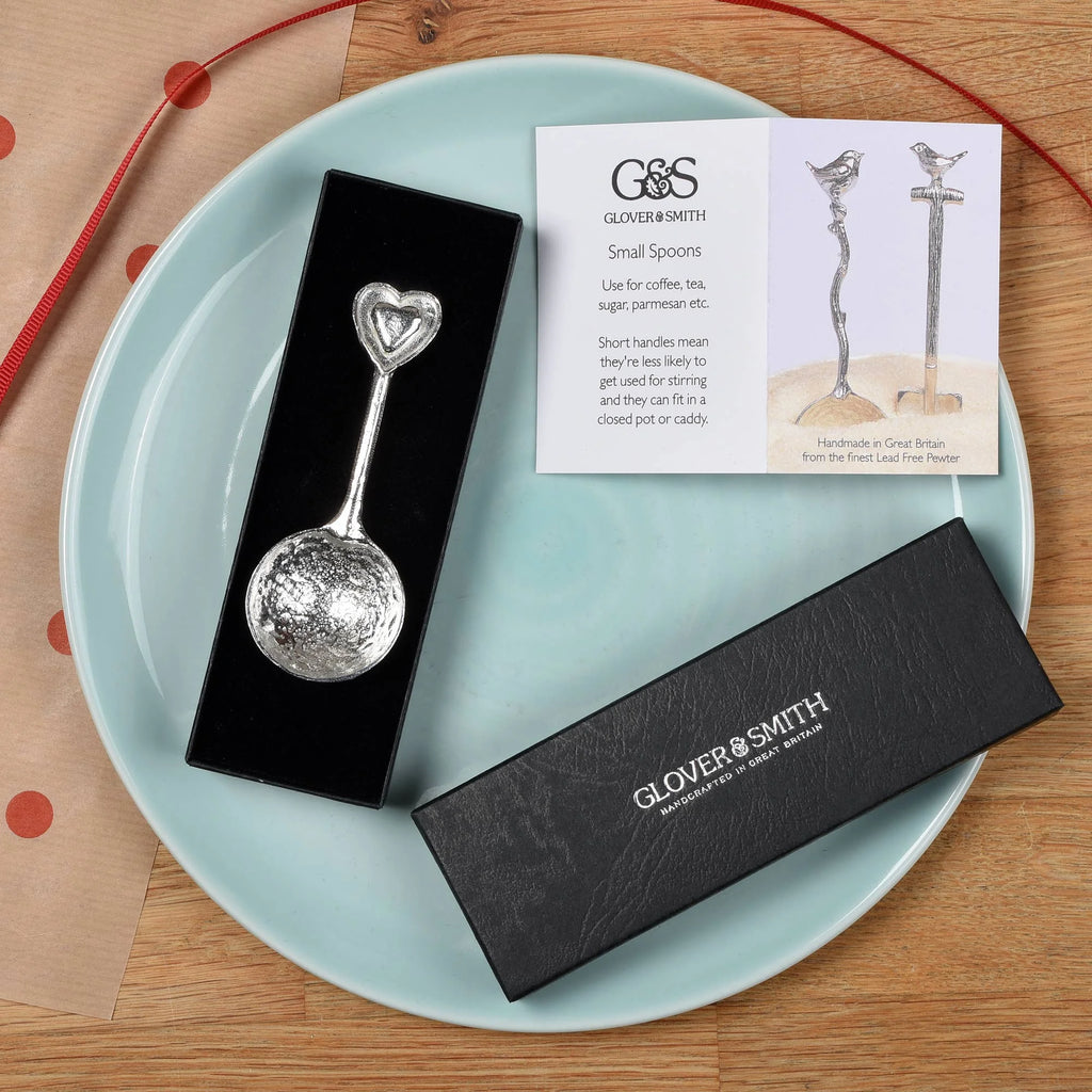 Small Pewter Love Heart Sugar Spoon from Glover and Smith for sale at Mostyn 5