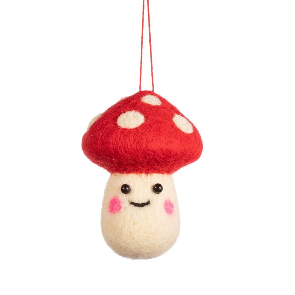 Smiley Mushroom Felt Hanging Decoration by Sass and Belle for sale at Mostyn