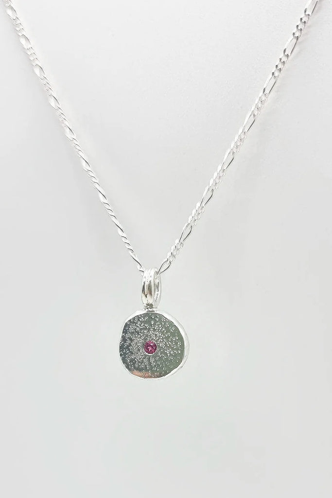 Sparkle Effect Gemset Sterling Silver Blobby Pendant with 2mm Round Rhodolite Garnet from Rebecca Oldfield for sale at Mostyn
