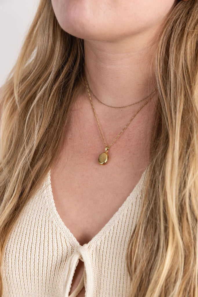 Sparkle Effect Gold Vermeil on Sterling Silver Locket Necklace from Rebecca Oldfield for sale at Mostyn