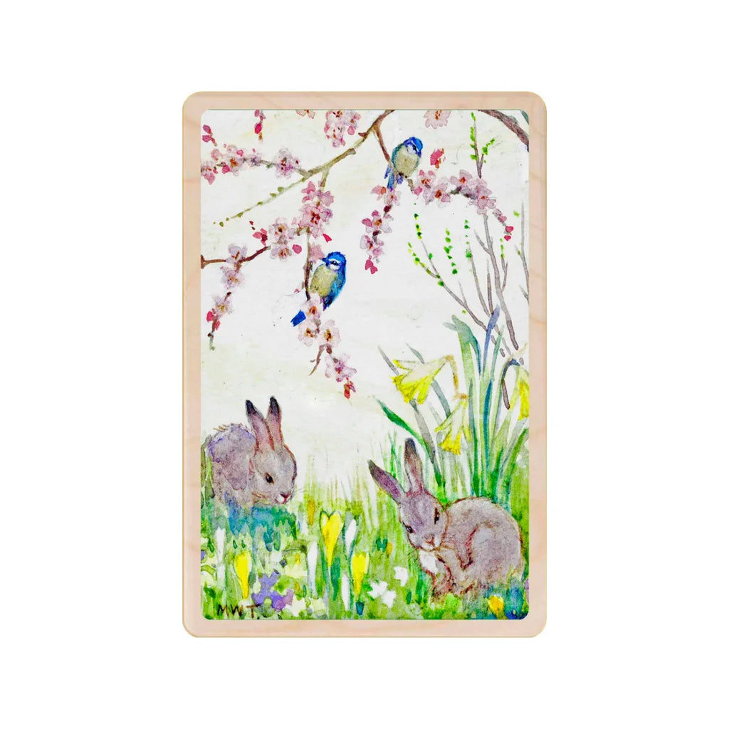 Spring Bunnies Sustainable Wooden Postcard from The Wooden Postcard Company for sale at Mostyn