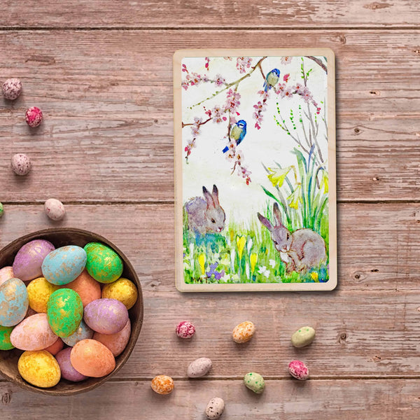 Spring Bunnies Sustainable Wooden Postcard from The Wooden Postcard Company for sale at Mostyn
