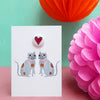 Staffordshire Cats with Hearts Greeting Card with Badge by The Black Rabbit for sale at Mostyn