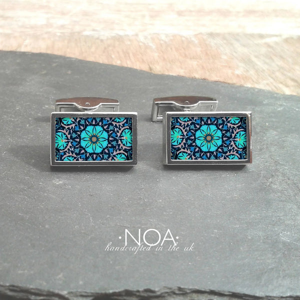Stainless Steel Cufflinks with Ceramic Inlays by NOA Jewellery for sale at Mostyn