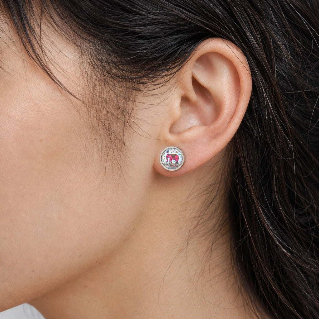Stainless Steel Framed Round Ceramic Stud Earrings by NOA Jewellery for sale at Mostyn