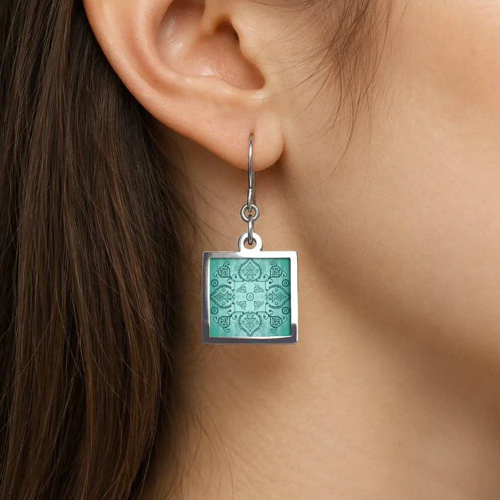 Stainless Steel and Walnut Square Earrings by NOA Jewellery for sale at Mostyn