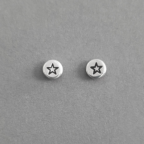 A Handcrafted Star Stamped Eco-Silver Stud Earrings from Jewellery by Jackie for sale at Mostyn.