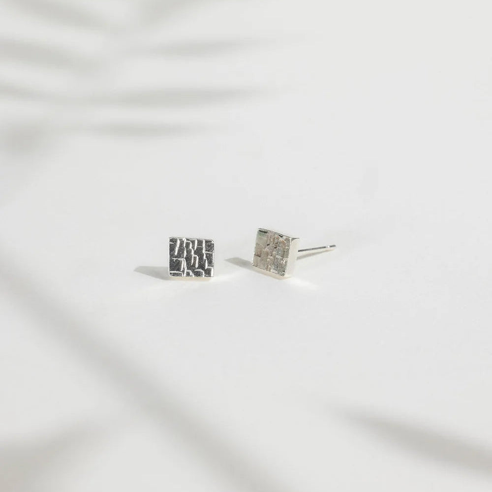 Sterling Silver Square Brick Stud Earrings from Rebecca Oldfield for sale at Mostyn