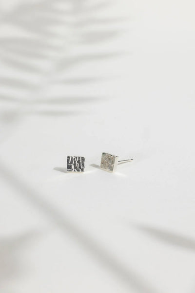 Sterling Silver Square Brick Stud Earrings from Rebecca Oldfield for sale at Mostyn