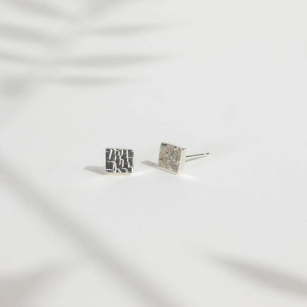 Sterling Silver Square Brick Stud Earrings from Rebecca Oldfield for sale at Mostyn