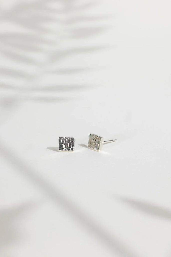Sterling Silver Square Brick Stud Earrings from Rebecca Oldfield for sale at Mostyn