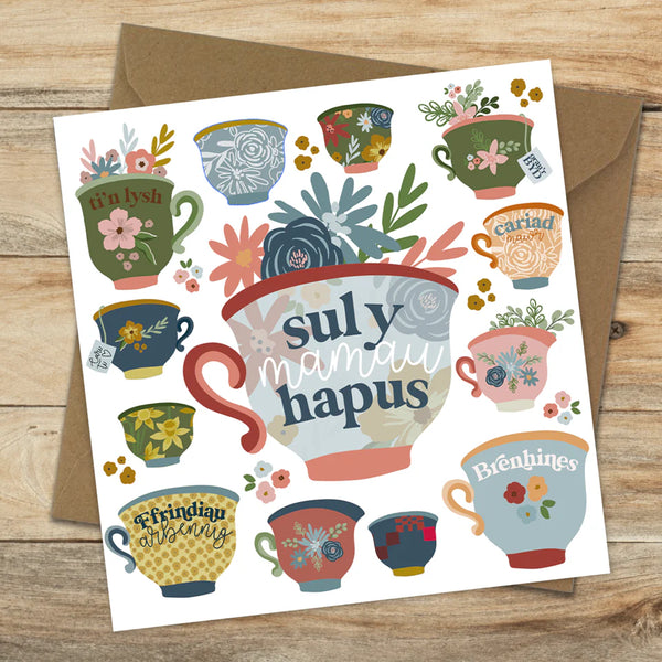 Sul y Mamau Tea Cups Welsh Mother's Day Card from Max Rocks for sale at Mostyn