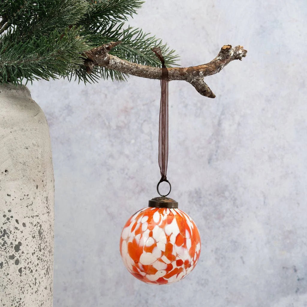 Tangerine Cheena Hand Blown Christmas Glass Bauble 2 from Bollywood Christmas for sale at Mostyn