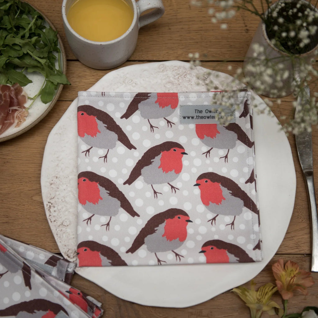 Set of Two Robin Cotton Napkins from The Owlery for sale at Mostyn