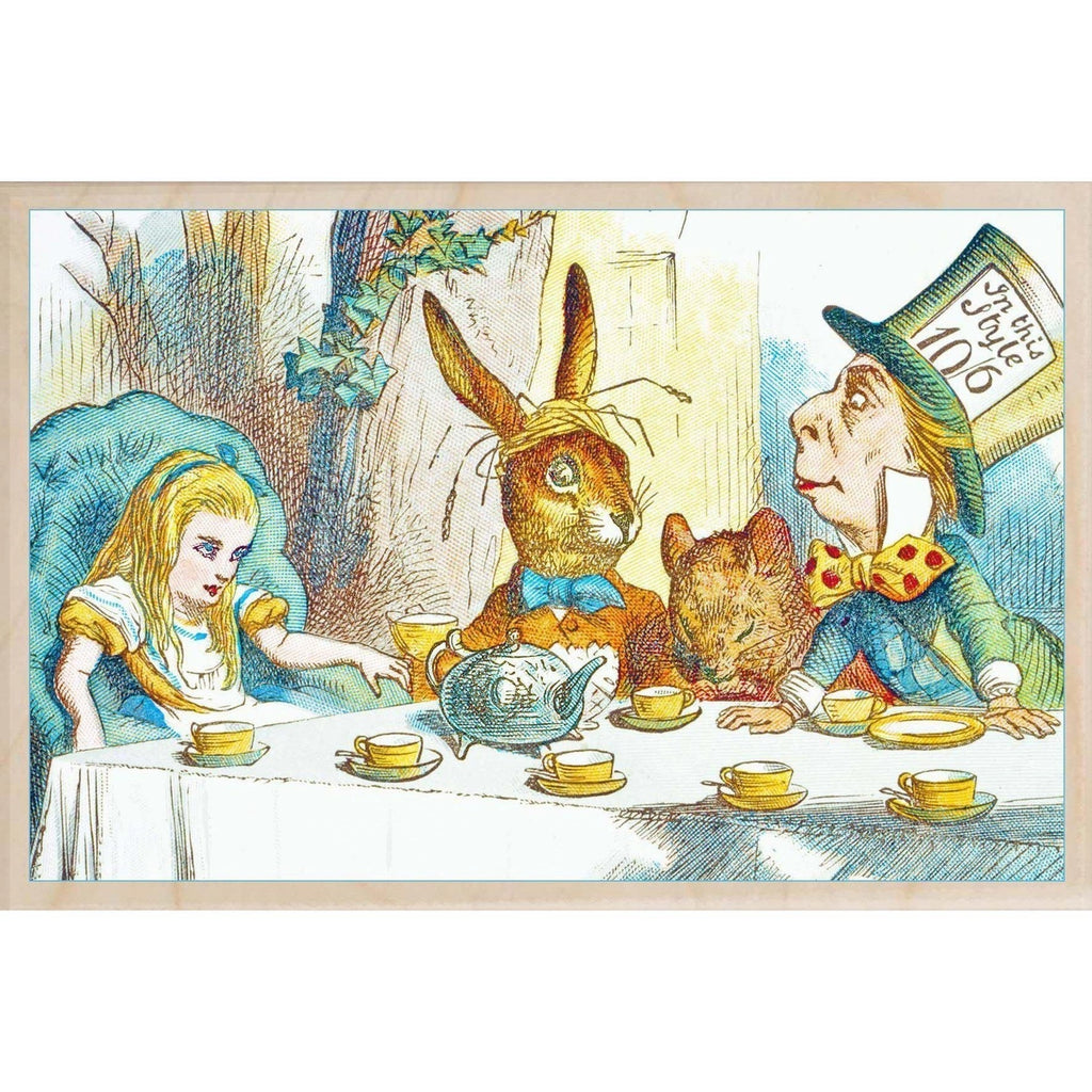 The Mad Hatter Tea Party Sustainable Wooden Postcard from The Wooden Postcard Company for sale at Mostyn