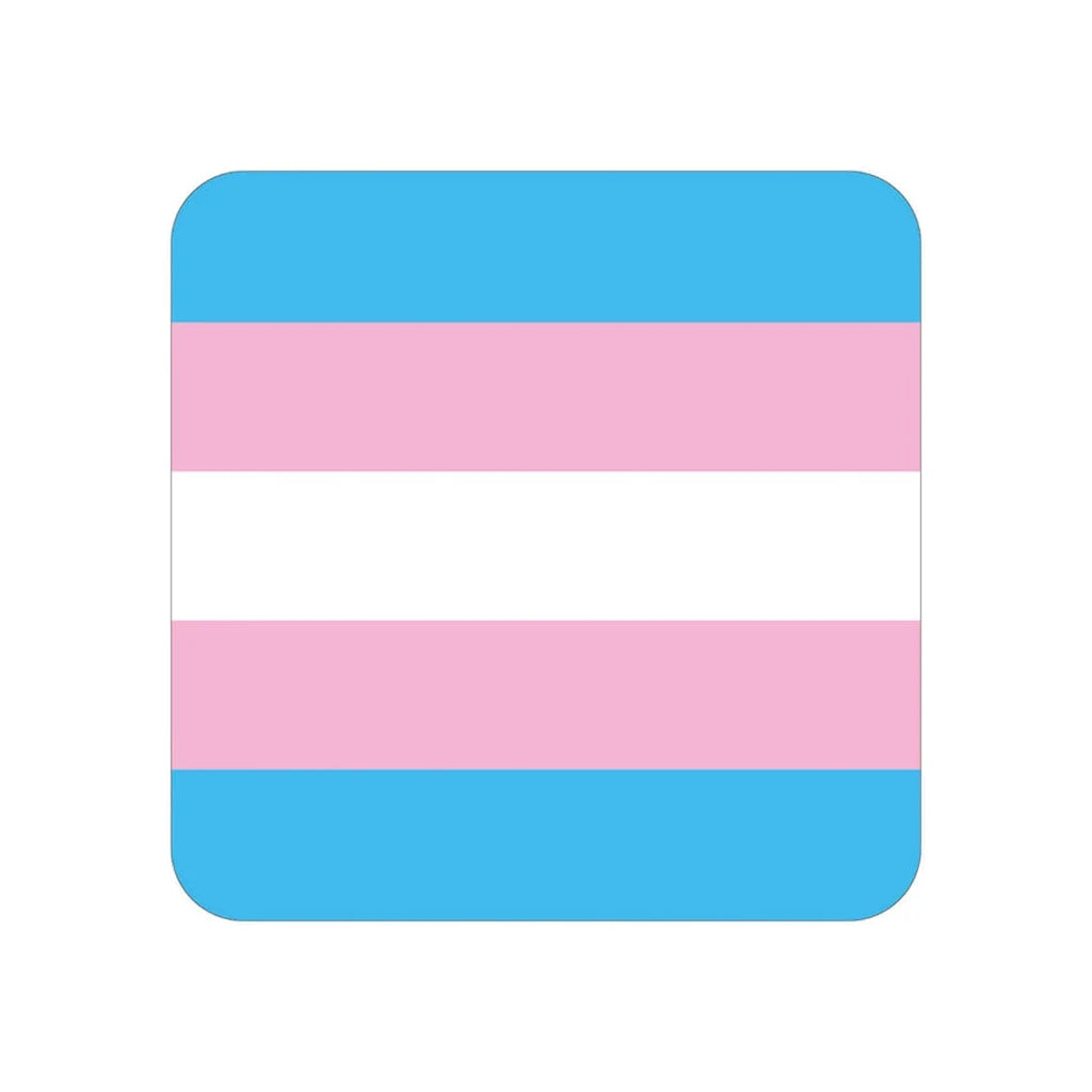 Trans Pride Flag Drinks Coaster by Dean Morris Cards for sale at Mostyn
