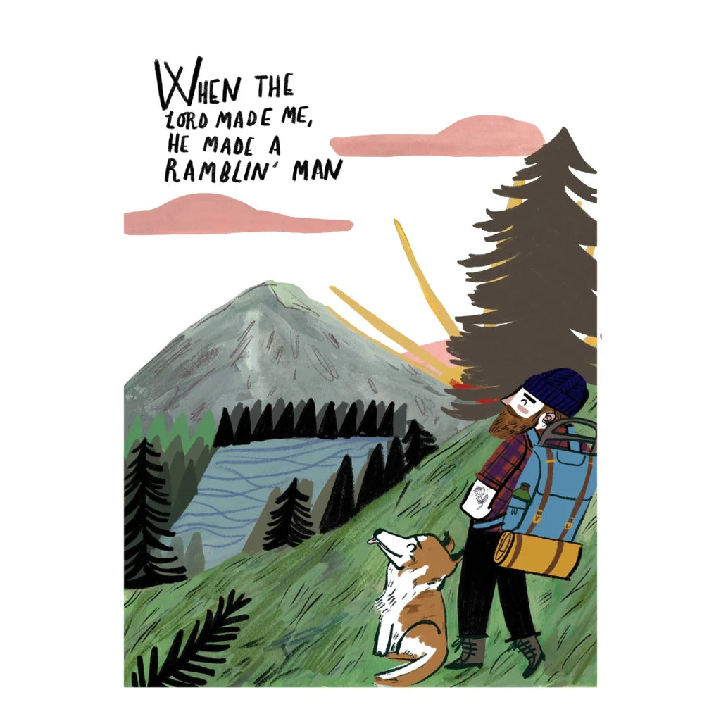 Unframed Ramblin Man Hiking Art Print by Dick Vincent for sale at Mostyn