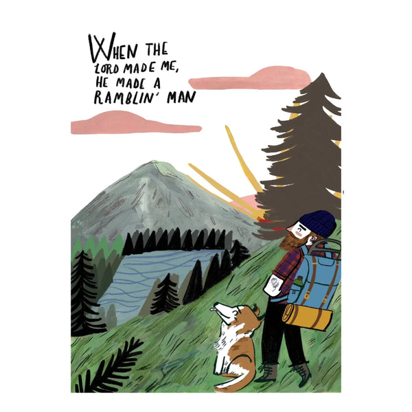 Unframed Ramblin Man Hiking Art Print by Dick Vincent for sale at Mostyn