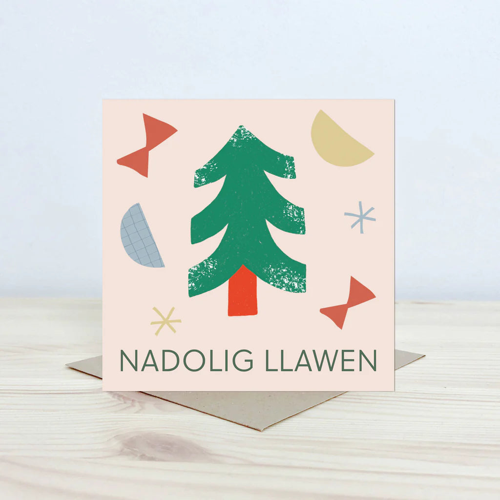 Welsh Language Christmas Card Nadolig Llawen Christmas Tree from Nansi Nudd for sale at Mostyn