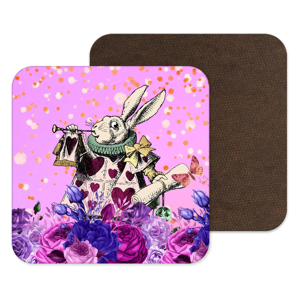 White Rabbit Herald with Purple Flowers Alice in Wonderland Coaster from Kitsch Republic for sale at Mostyn