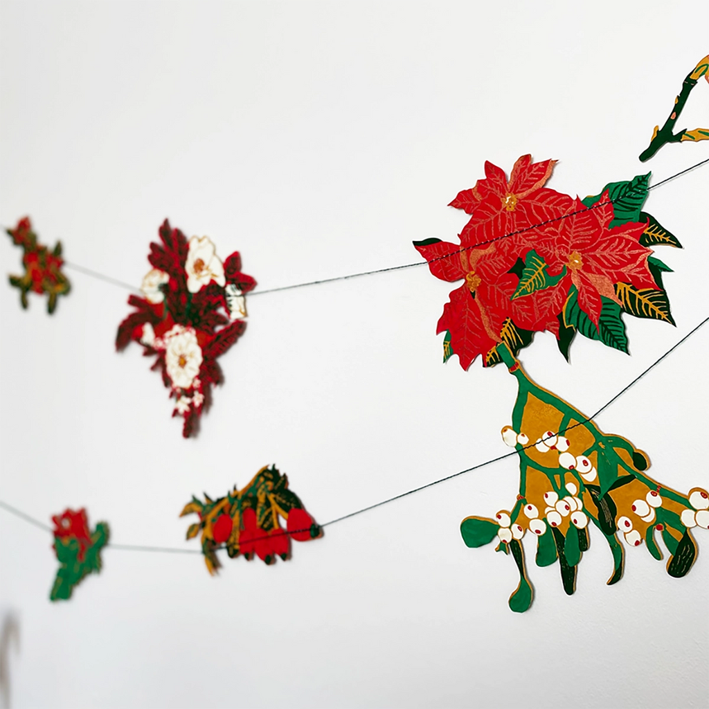 Winter Foliage Hand Printed Paper Christmas Garland from East End Press for sale at Mostyn