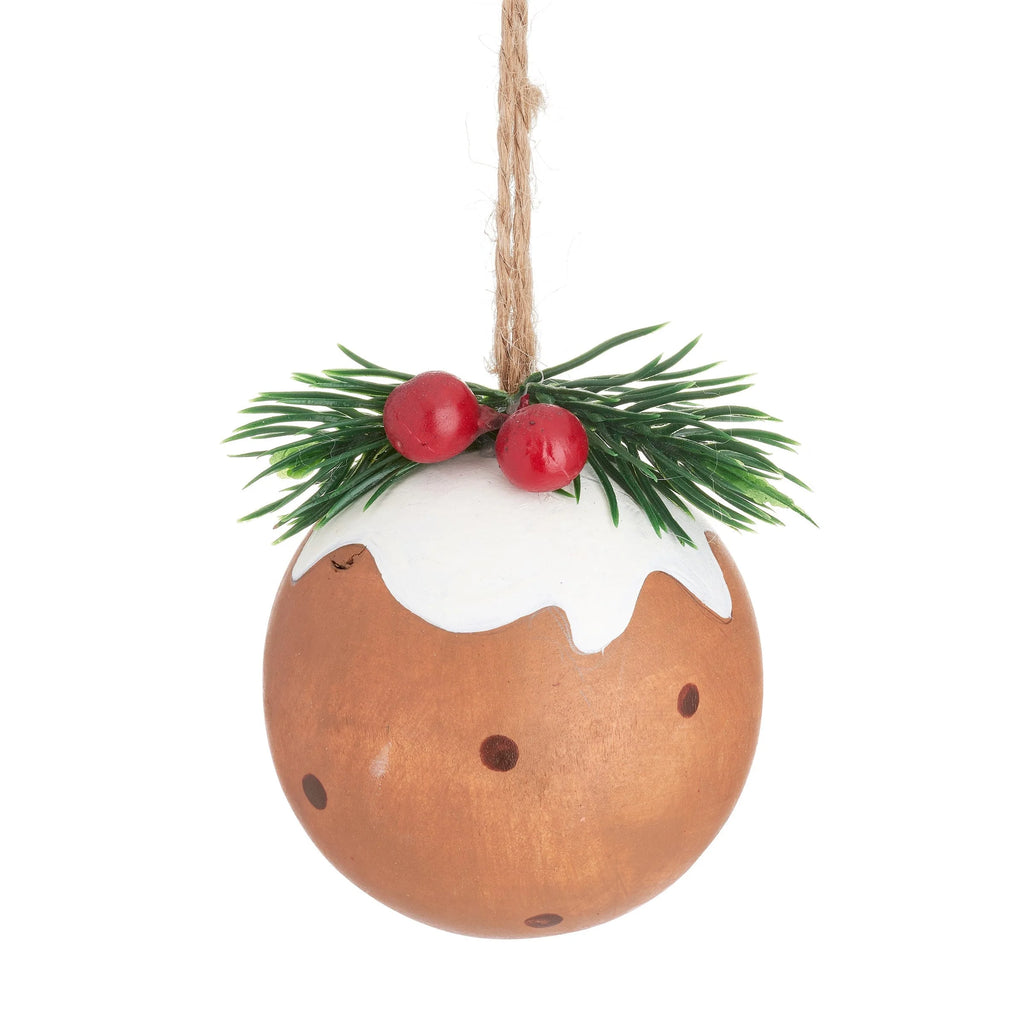 Wooden Christmas Pudding Bauble from Sass and Belle for sale at Mostyn