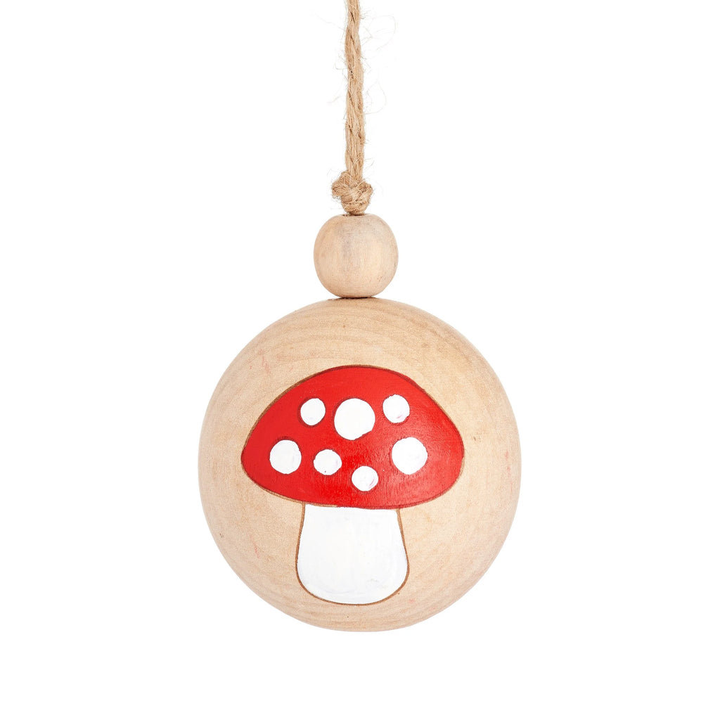 Wooden Painted Mushroom Bauble from Sass and Belle for sale at Mostyn