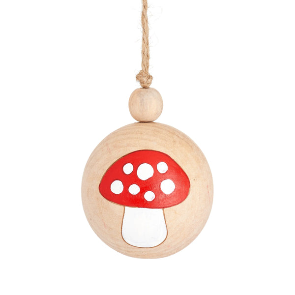 Wooden Painted Mushroom Bauble from Sass and Belle for sale at Mostyn