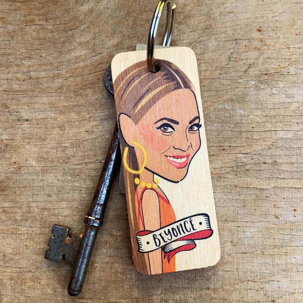 Wooden Beyonce Keyring by Wotmalike for sale at Mostyn