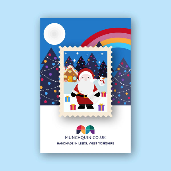 Wooden Festive Santa Christmas Brooch from Munchquin for sale at Mostyn