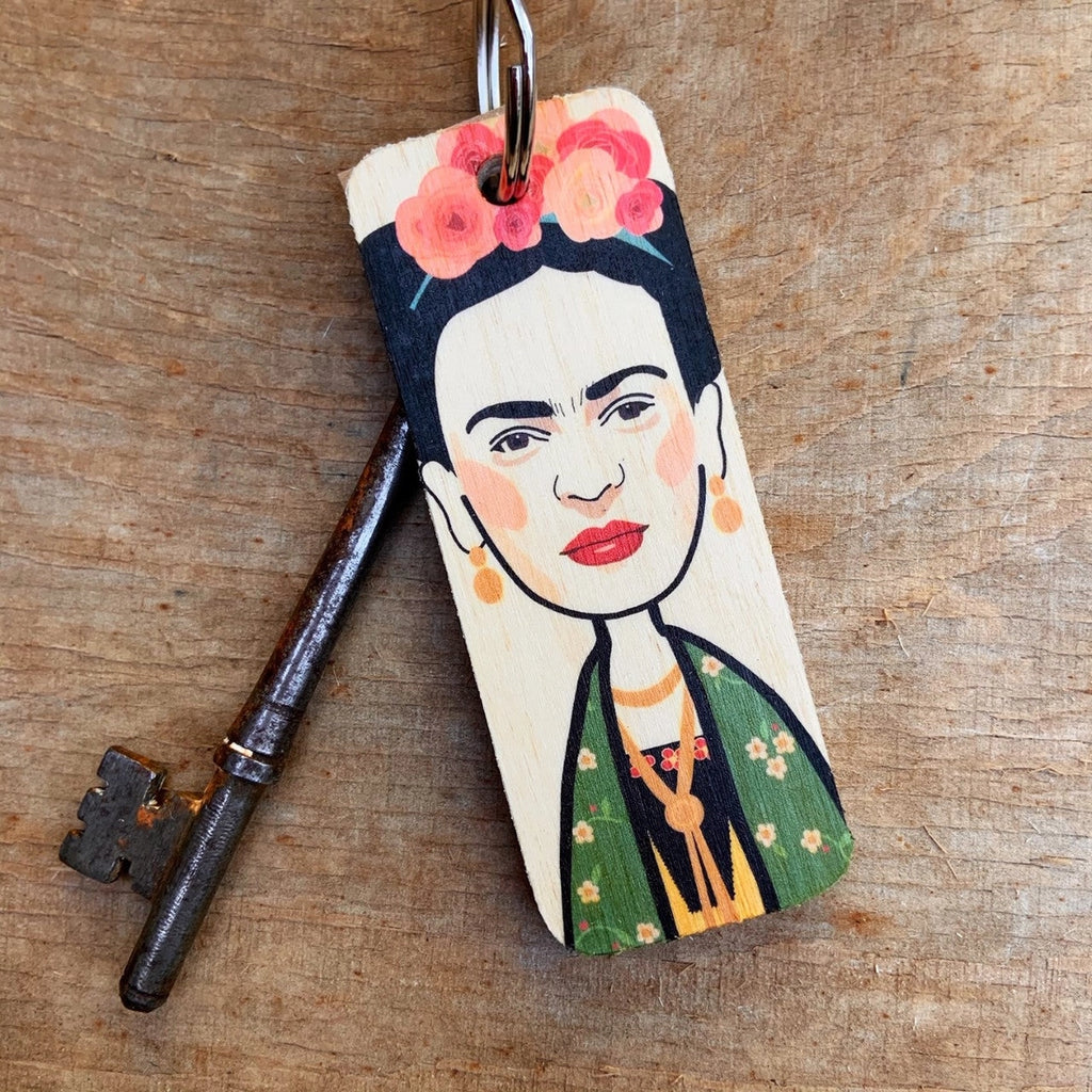 Wooden Frida Kahlo Keyring by Wotmalike for sale at Mostyn