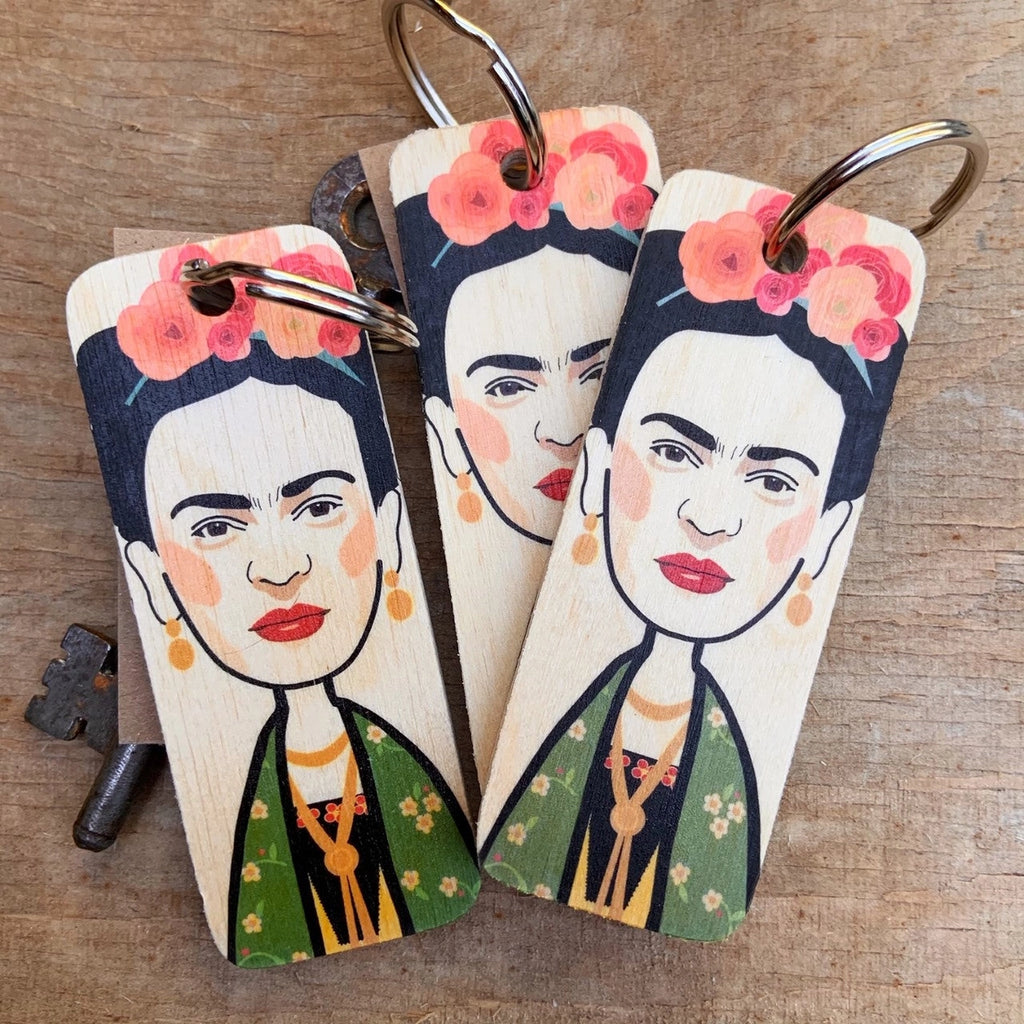 Wooden Frida Kahlo Keyring by Wotmalike for sale at Mostyn