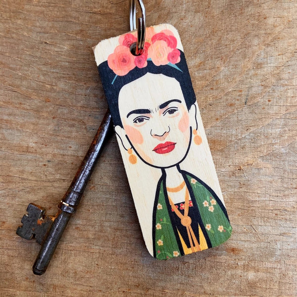 Wooden Frida Kahlo Keyring by Wotmalike for sale at Mostyn