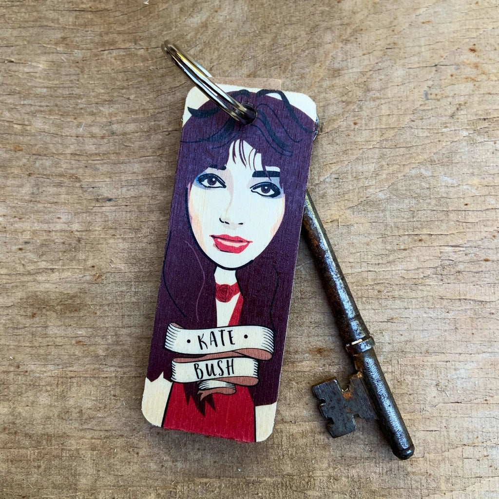 Wooden Kate Bush Keyring by Wotmalike for sale at Mostyn