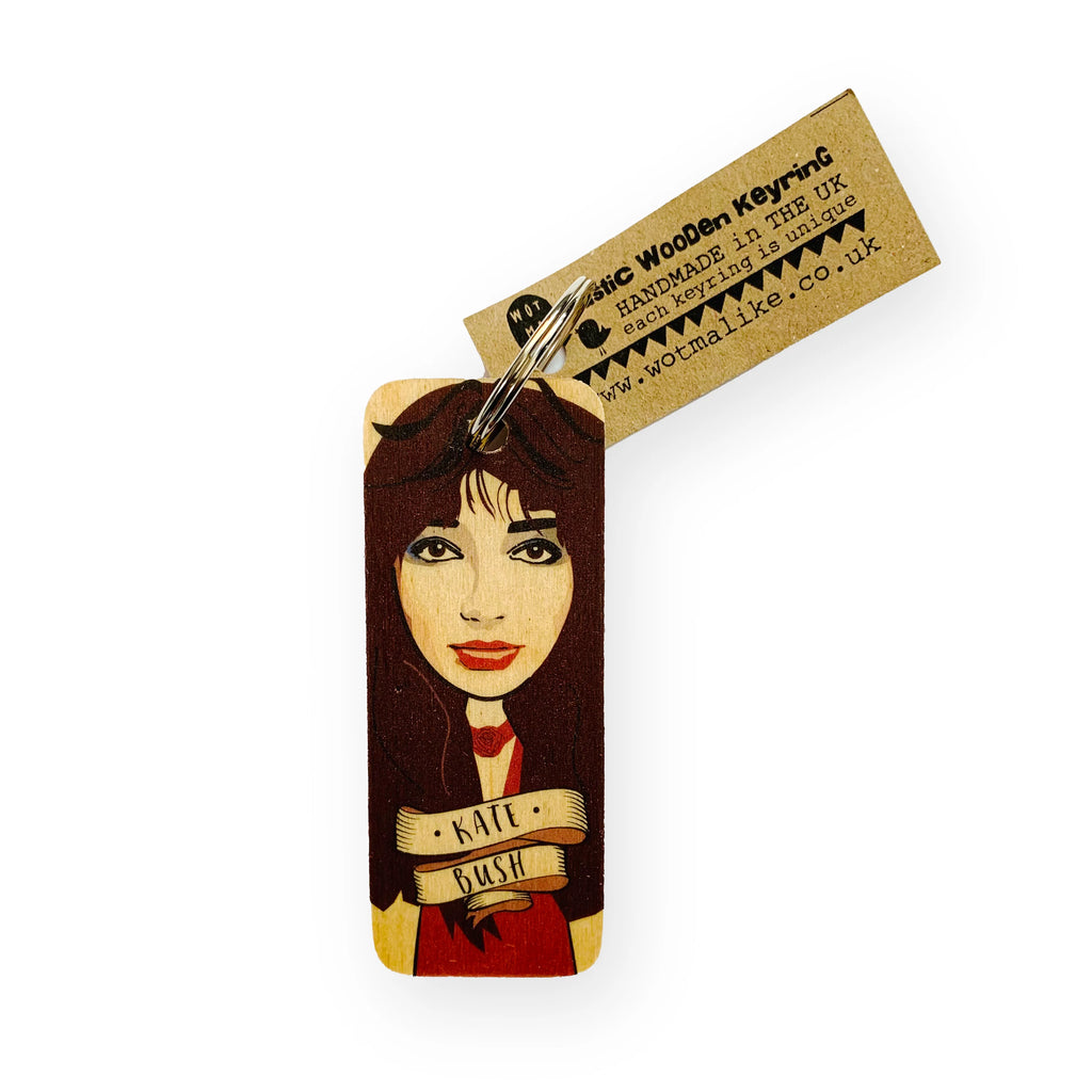 Wooden Kate Bush Keyring by Wotmalike for sale at Mostyn