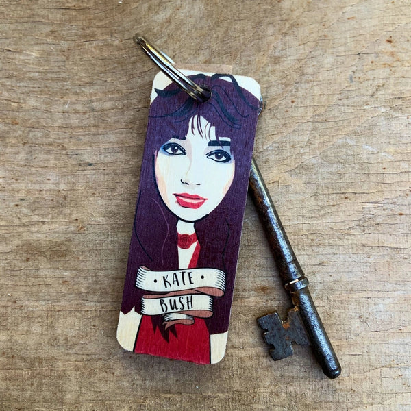 Wooden Kate Bush Keyring by Wotmalike for sale at Mostyn