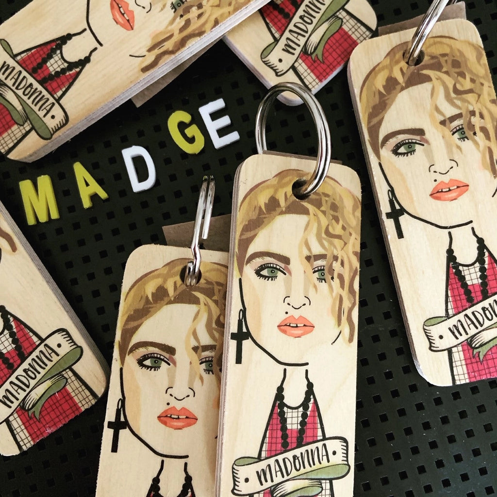 Wooden Madonna Keyring by Wotmalike for sale at Mostyn