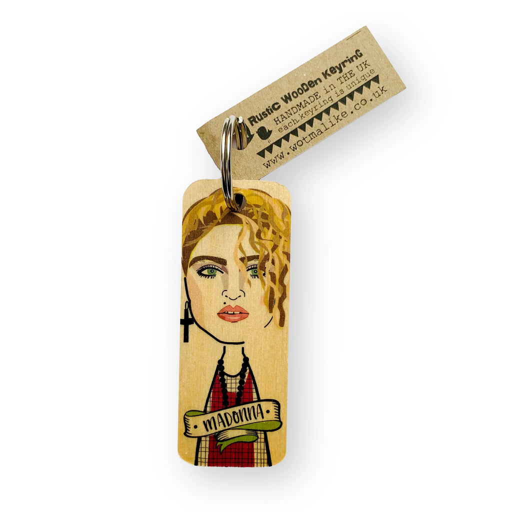 Wooden Madonna Keyring by Wotmalike for sale at Mostyn