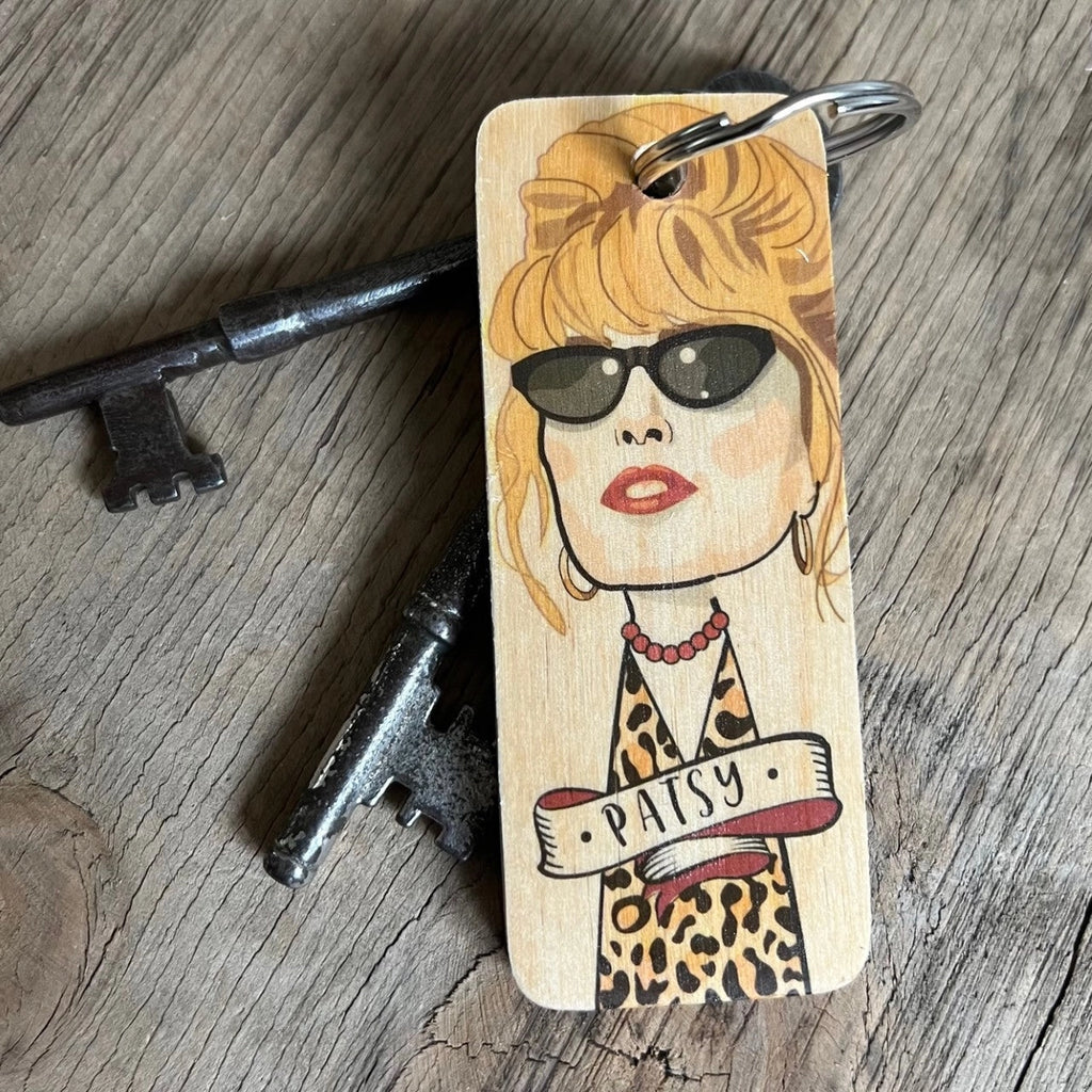 Wooden Patsy Ab Fab Keyring by Wotmalike for sale at Mostyn