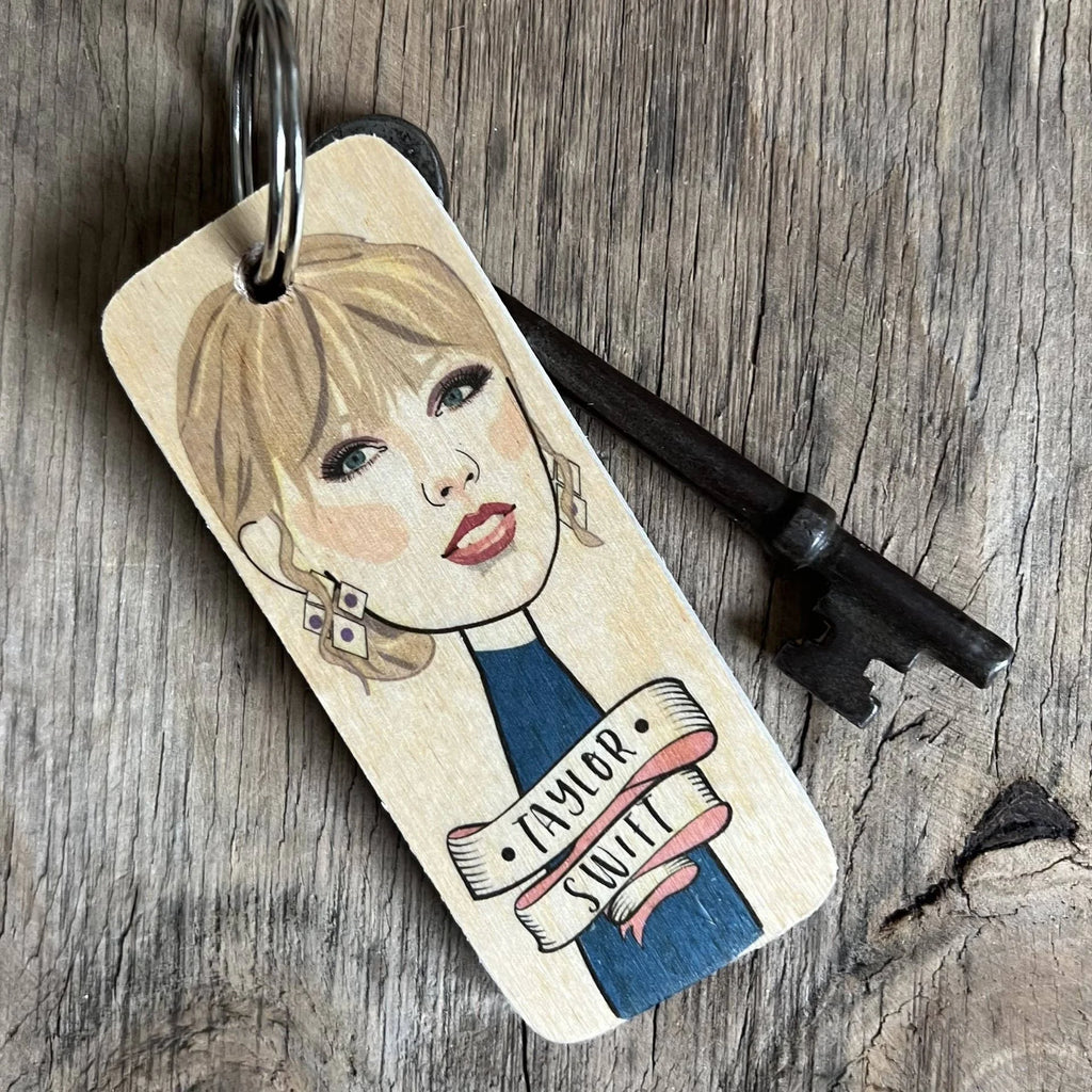 Wooden Taylor Swift Keyring by Wotmalike for sale at Mostyn