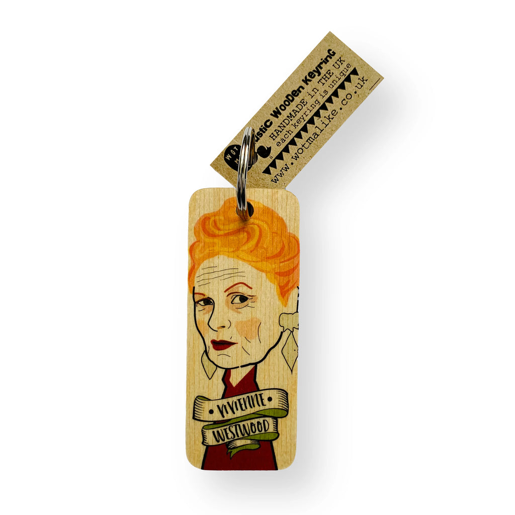 Wooden Vivienne Westwood Keyring by Wotmalike fr sale at Mostyn