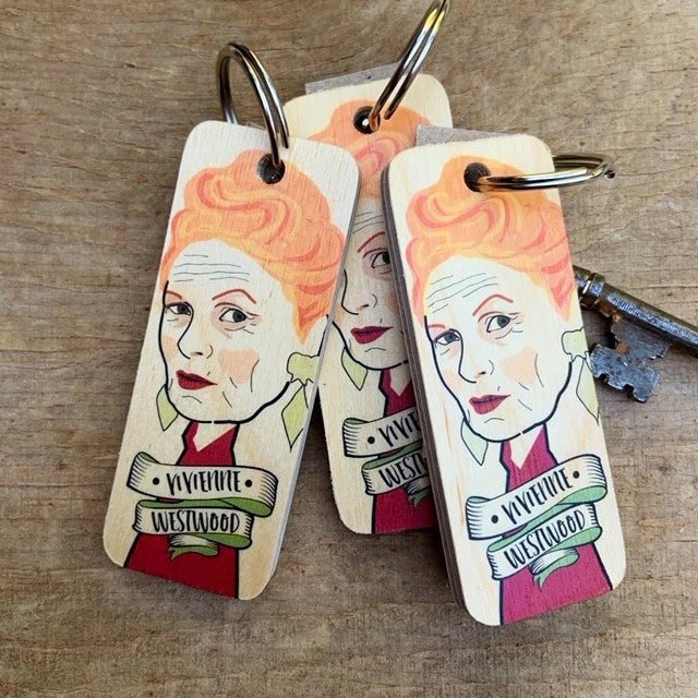 Wooden Vivienne Westwood Keyring by Wotmalike for sale at Mostyn