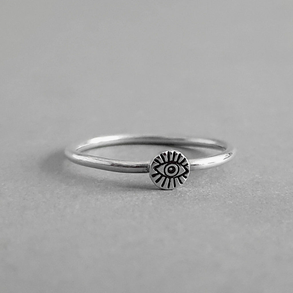 A Eco-Silver Evil Eye Stamped Handcrafted Stacking Ring from Jewellery by Jackie for sale at Mostyn.