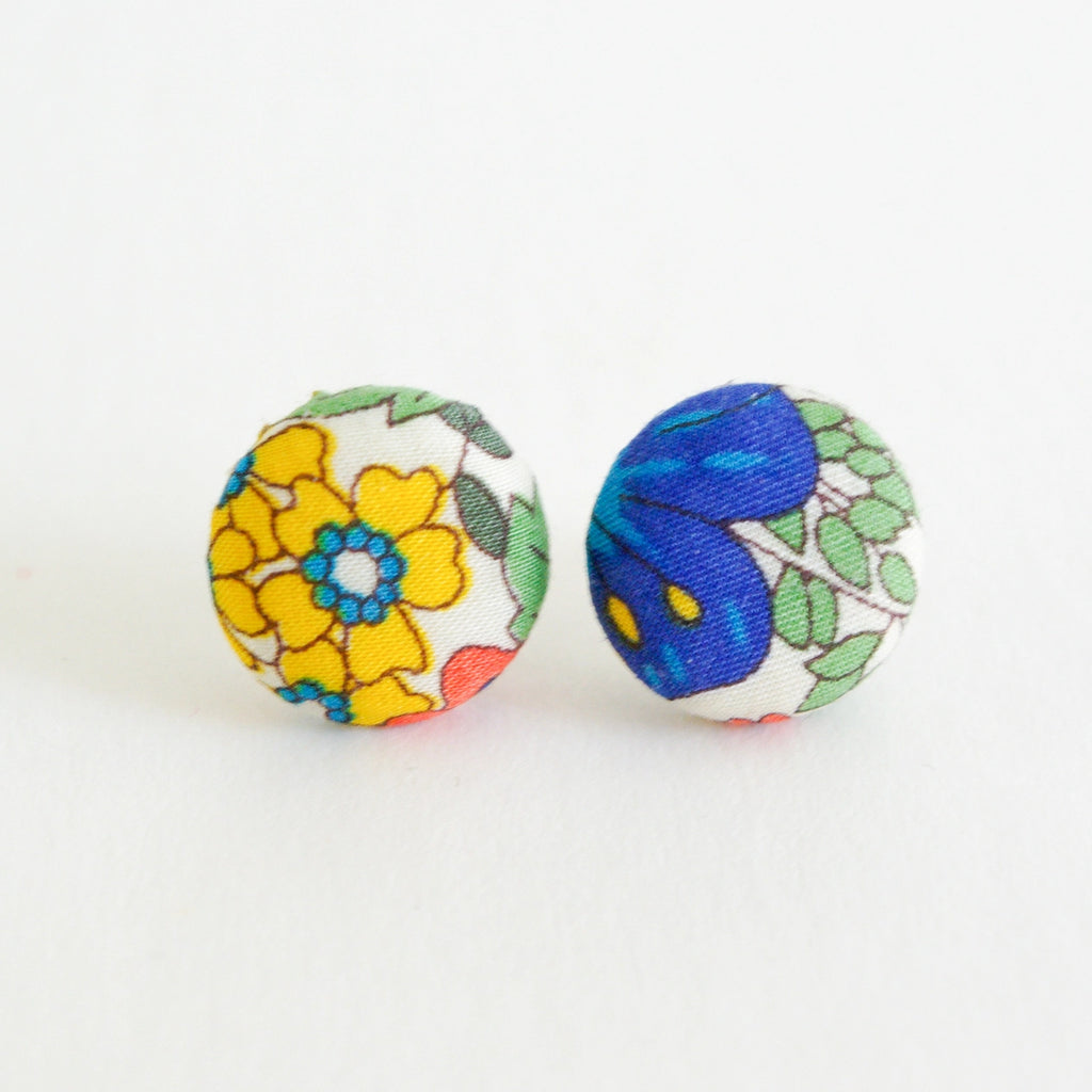 A Handcrafted "Margaret Annie" Liberty Print Fabric Button Stud Earrings from Bunny bosworth for sale at Mostyn