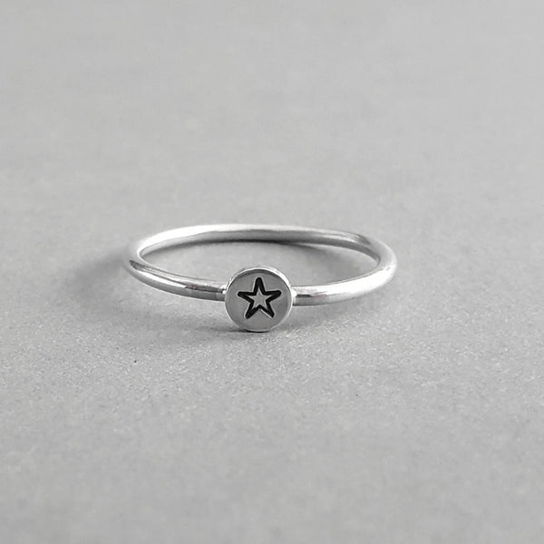 A Handcrafted Star Stamped Eco-Silver Stacking Ring from Jewellery by Jackie for sale at Mostyn.