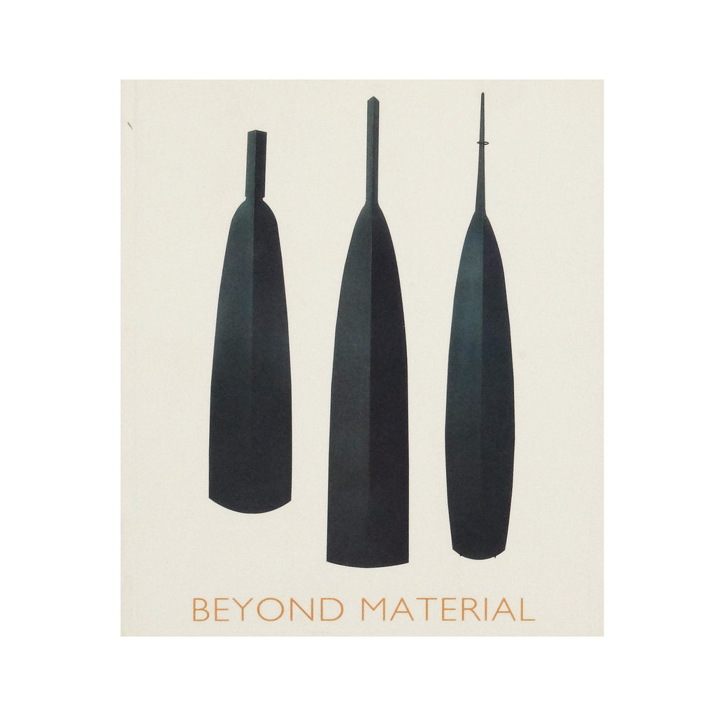 Cover for Beyond Material. Light background, three black vessels. Title at the bottom. 