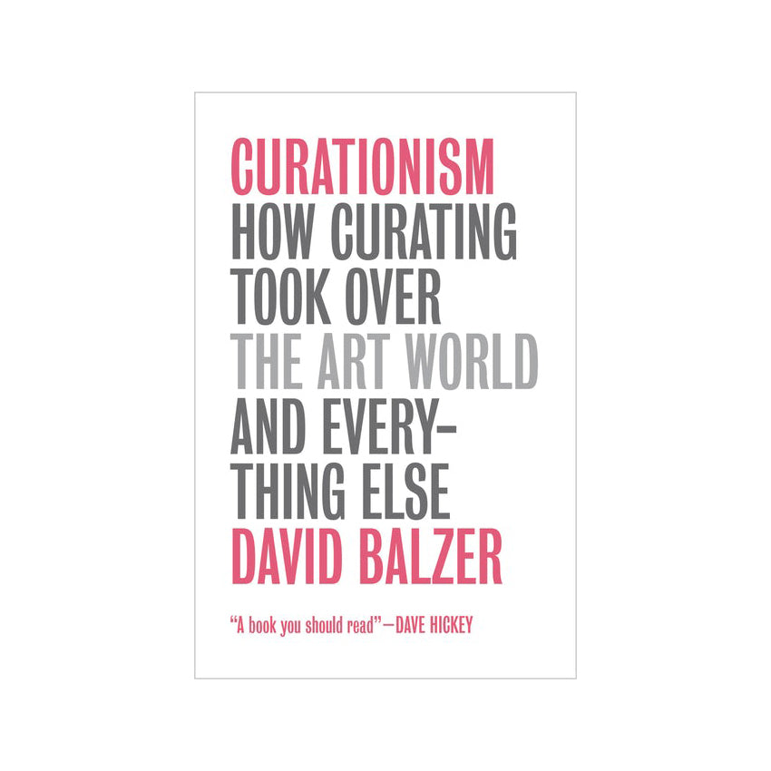 Cover for 'Curationism' plain white background with the title and authors name in bold capital letters in red, black and light grey.