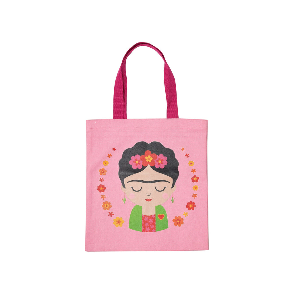 Frida Kahlo pink flowers farbic tote bag - Sass and Belle